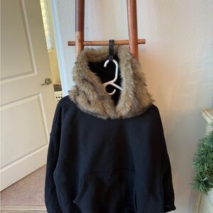 FP Movement by Free People Black Teddy Jacket with Tan Faux Fur